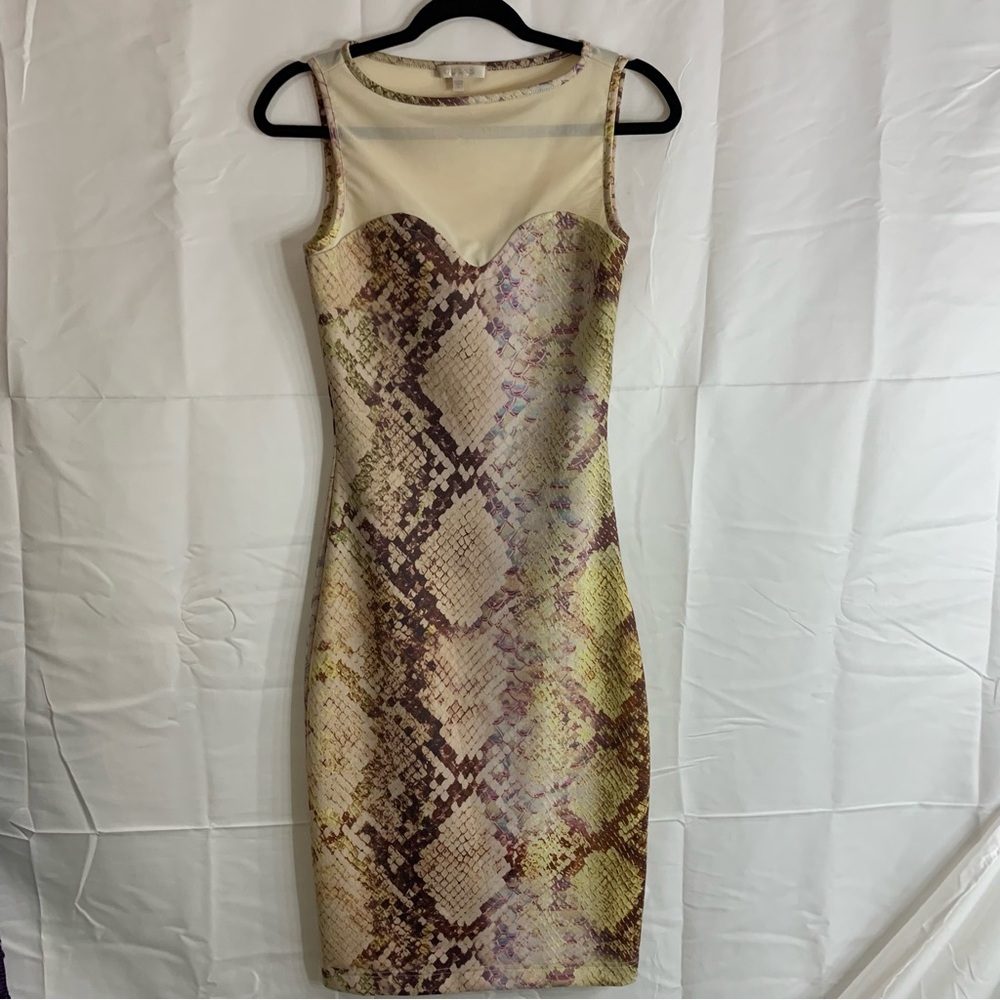 NWoT Guess Amanda Snakeskin Fitted Dress Mesh Glam Multi Color, size S - Picture 10 of 10